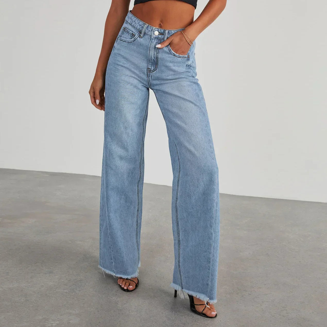 Madison Wide Frayed Hem Jeans